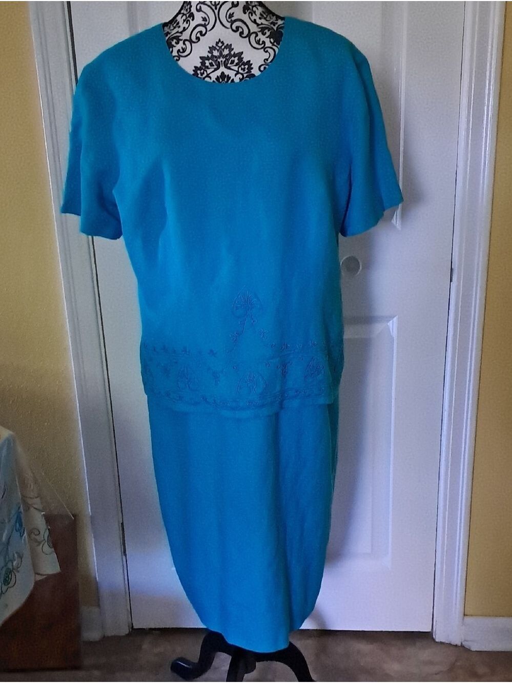 Positive Attitude Woman Vintage Turquoise Dress With Front Embroidery Size 16 - Picture 5 of 10
